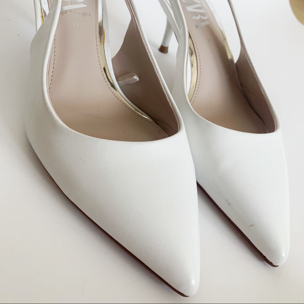 Zara White Slingback Kitten Heel Shoes